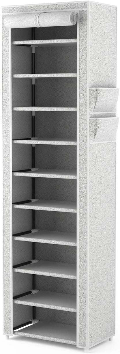 VTRIN Vertical Narrow Shoe Rack Organizer Tall Shoe Rack for Closet Entryway 10 Tier Non-Woven Cover Shoe Shelf Holds 20-22 P