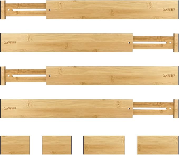 Adjustable Bamboo Drawer Dividers for Clothes, Kitchen Utensils, Office Desks, Bathroom Accessories, Socks and Underwear, and