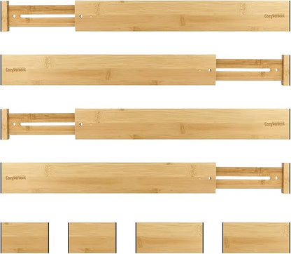 Adjustable Bamboo Drawer Dividers for Clothes, Kitchen Utensils, Office Desks, Bathroom Accessories, Socks and Underwear, and