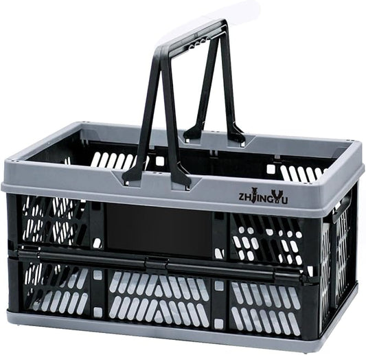 ZHJINGYU plastic baskets with handles 20L,collapsible crates for storage,14.96"x9.84"x7.87" foldable shopping basket ,foldabl