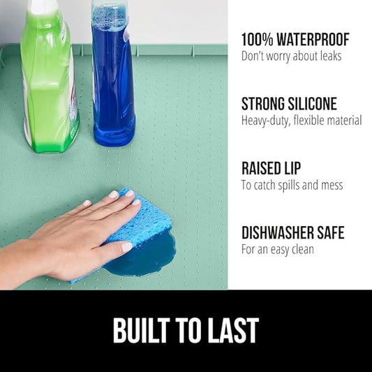 GORILLA GRIP Waterproof Silicone Under Sink Mat with Raised Lip for Kitchen and Bathroom, 46 x 22 in, Cabinet Shelf Liner Sta