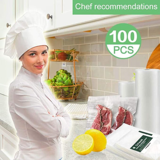 O2frepak 100 Quart Size 8" x 12"Vacuum Sealer Bags with BPA Free and Puncture Prevention,Vacuum Seal Freezer Bags,Great for S