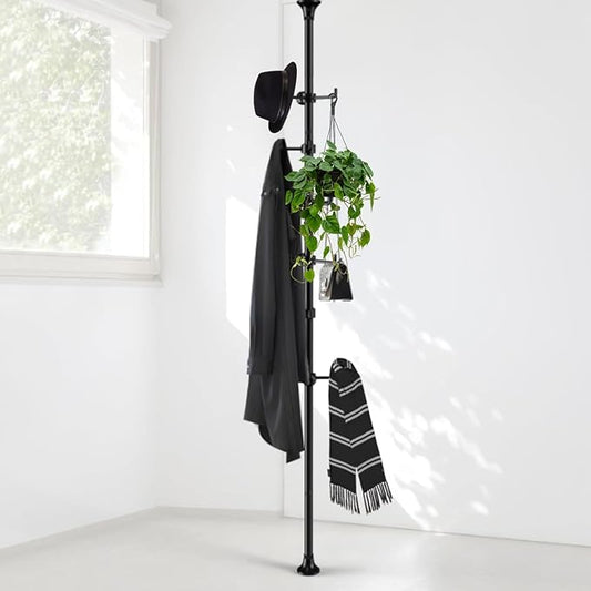 Coat Rack Freestanding, 56 to 125 inch Adjustable Tension Rod Hanger with 12 Hooks for Hanging Coat, Plant,Jacket, Hat, Scarf