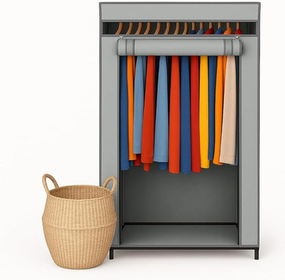 HOLDN’ STORAGE Portable Wardrobe Closet - 50 lb Capacity, Internal Heavy Duty Metal Rod, Zipper & Clear Window, Durable Cloth