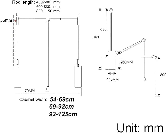 Pull-Down Hanger Extendable Pull Out Closet Rod - Pull-Down Wardrobe Clothes Rail, Extendable Wardrobe Rail Tube Rod, Hanging