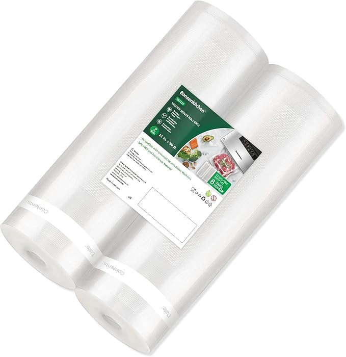 Bonsenkitchen Vacuum Sealer Bags, 11 in x 50 ft Rolls 2 Pack Seal Bags for Food Storage Saver, BPA Free, Commercial Grade Tex