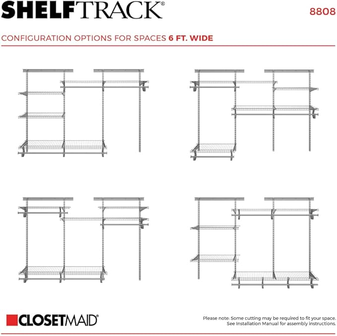 ClosetMaid ShelfTrack Wire Closet Organizer System, Adjustable from 4 to 6 Ft., with Shelves, Clothes Rods, Hardware, Durable