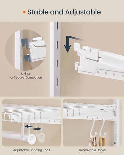 SONGMICS HOME Closet System, Closet Insert Organizer, 4-6 ft, Adjustable Metal Shelving Unit with 6 Hanging Rods, 6 Shelves, 