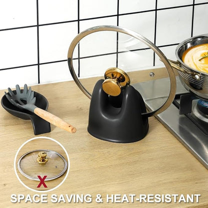Nihow Pot Lid Holder: Stable Ceramic Pan Lid Holder for Kitchen Counter Decor/Counter top/Stove Top- Heat Resistant & Dishwasher Safe - Matte Black (1 PC)