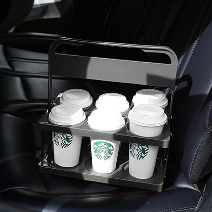 Bodaon 6 Cup Drink Carrier with Handle, Plastic Cup Carriers for Drinks, Drink Holder for Car, Take Out Delivery Drivers Accessories, Portable Foldable Reusable Mobile, Use for Food Delivery Bag