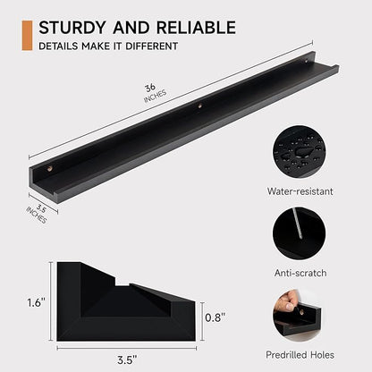 Fun Memories Picture Ledge Shelf for Wall, Floating Shelves Set of 4, 36 Inch Long Nursery Book Shelves for Toys Storage, Kid