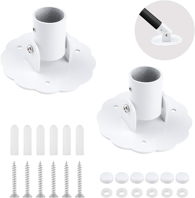 Flower-Shape Shower Curtain Rod Bracket, 2Pcs Telescopic Metal Shower Drape Rod Swivel Flange Curtain Pole Wall-Mount Bracket
