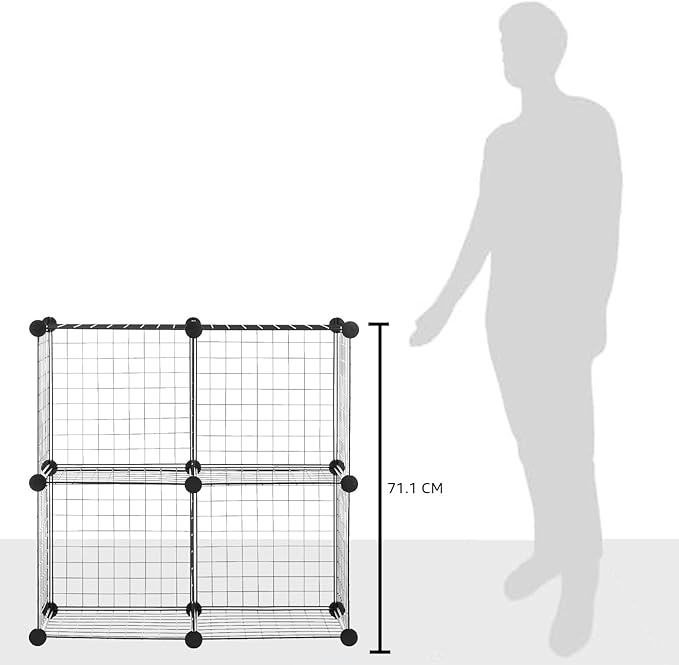 Amazon Basics 4 Cube Wire Grid Storage Organizer, Closet Organizer and Shelves, Stackable, Space-Saving, Easy to Assemble, 14