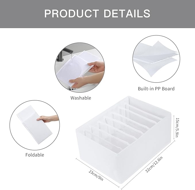 Qozary 4 Pack Drawer Organizers for Clothing, 8 Grids Foldable Closet Organizers and Storage Bins for Bedroom, Dresser Organi