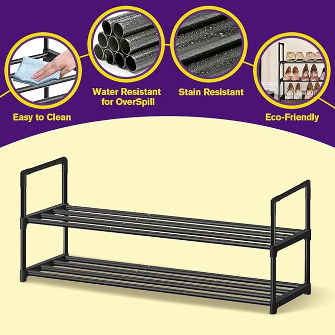 Shoe Rack - Metal Shoe Rack Organizer - Stackable Shoe Storage Shelf for Entryway, Closet, Bathroom 30cm(D) x 92cm(W) x 55cm(