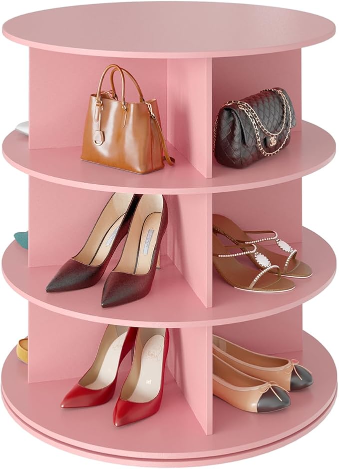 SpaceAid 3 Tier Rotating Shoe Rack Tower, Spinning Shoe Display Lazy Susan, Revolving 360 Shoe Rack Storage Round Carousel, V