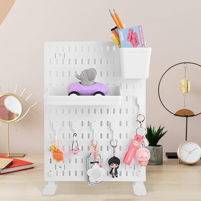 Desk Pegboard Combination Kit,Desk Organizer for Home Office,Plastic Peg Board with 7 Accessories Hooks Shelf Baskets, 16.5" 