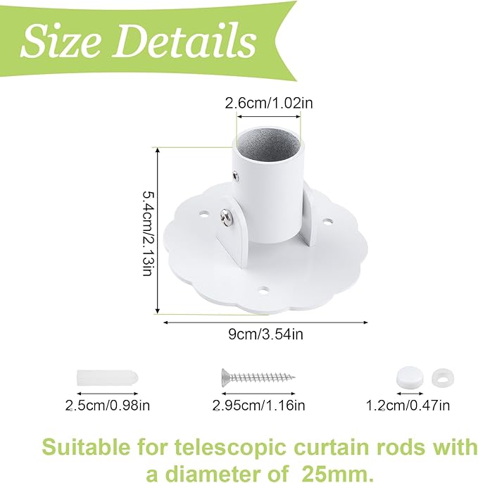 Flower-Shape Shower Curtain Rod Bracket, 2Pcs Telescopic Metal Shower Drape Rod Swivel Flange Curtain Pole Wall-Mount Bracket