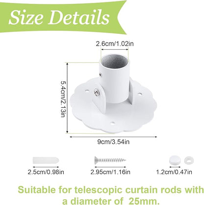 Flower-Shape Shower Curtain Rod Bracket, 2Pcs Telescopic Metal Shower Drape Rod Swivel Flange Curtain Pole Wall-Mount Bracket