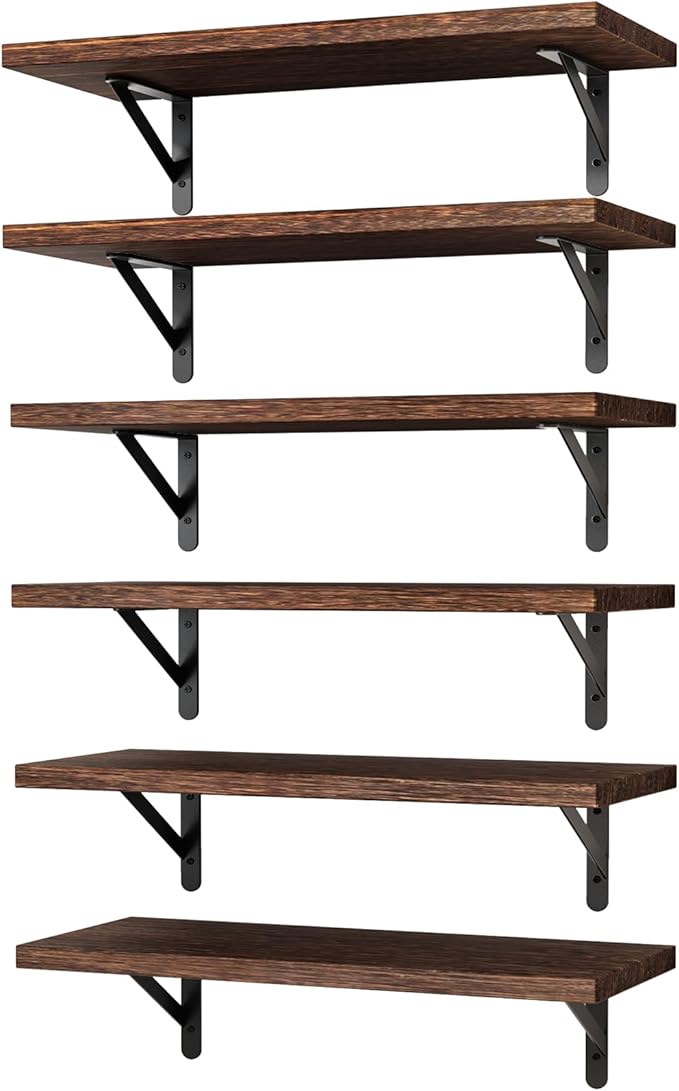 YGEOMER Brown Floating Shelves for Wall, 16.5 Inch Farmhouse Wall Shelves for Bedroom, Bathroom Storage, Living Room and Kitc