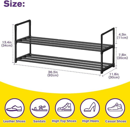 Shoe Rack - Metal Shoe Rack Organizer - Stackable Shoe Storage Shelf for Entryway, Closet, Bathroom 30cm(D) x 92cm(W) x 55cm(