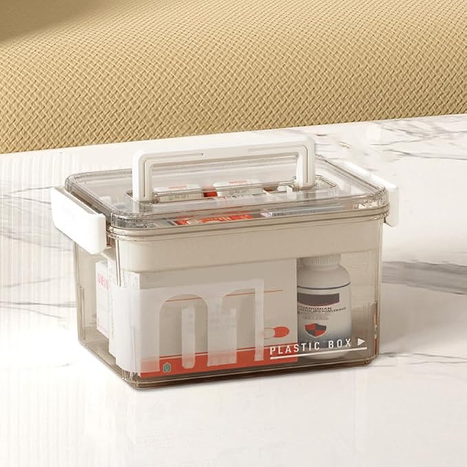 Clear Medicine Organizer Storage Box with Removable Tray, Plastic Medicine Storage Organizer & First Aid Box, Multipurpose Me