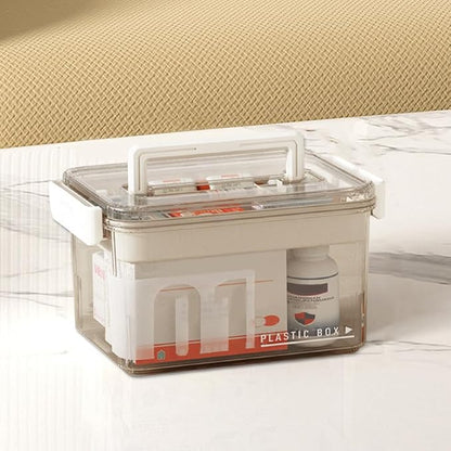 Clear Medicine Organizer Storage Box with Removable Tray, Plastic Medicine Storage Organizer & First Aid Box, Multipurpose Me
