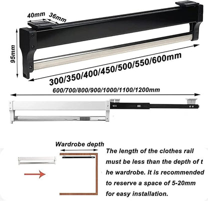 Wardrobe Pull-Out Trousers Rack - Pull Out 30-80cm Clothes Rail, Extendable Pull Out Closet Rod, Steel Extendable Closet Rod 