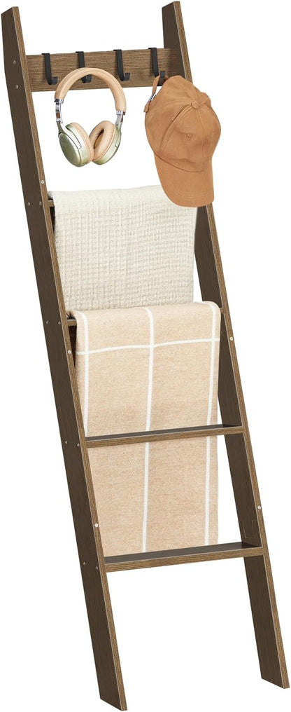 HOOBRO Blanket Ladder for Living Room and Bedroom, 5-Tier Wall Leaning Towel Rack for Bathroom, Decorative Ladder Shelf with 