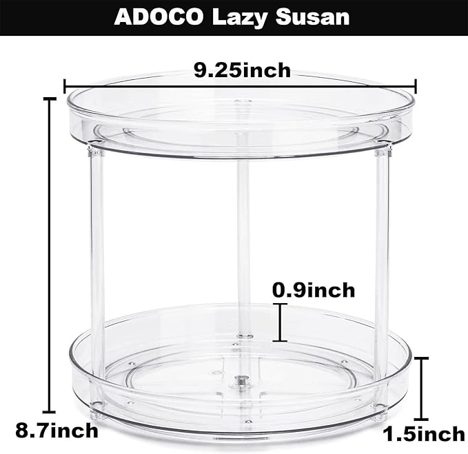 2 Tier Lazy Susan Bathroom Organizer, 9.25Inch Clear 360 Rotating Makeup Organizer for Vanity, Skincare Organizers Perfume Or
