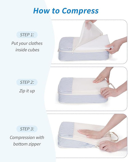 Narwey 6 Set/5 Set Compression Packing Cubes for Travel Kids Women Carry on, Packing Organizers Bag for Backpack Luggage Suitcase Duffle Bags