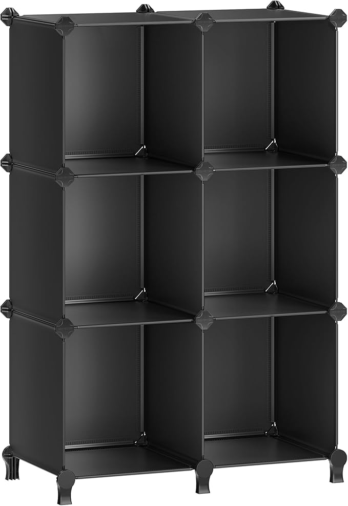 SONGMICS 6 Cube Storage Organizer, Modular Bookshelf, DIY Closet Organizers and Storage, Plastic Stackable Shelves, 11.8 x 11