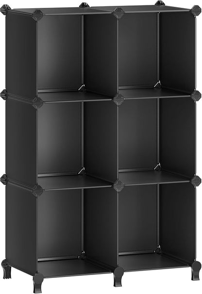 SONGMICS 6 Cube Storage Organizer, Modular Bookshelf, DIY Closet Organizers and Storage, Plastic Stackable Shelves, 11.8 x 11