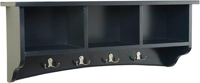 Shaker Cottage Wall-Mounted Coat Rack with 3 Storage Cubbies and 4 Coat Hooks – 36" W x 9" D x 14" H Space-Saving Entryway Or