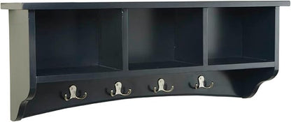 Shaker Cottage Wall-Mounted Coat Rack with 3 Storage Cubbies and 4 Coat Hooks – 36" W x 9" D x 14" H Space-Saving Entryway Or