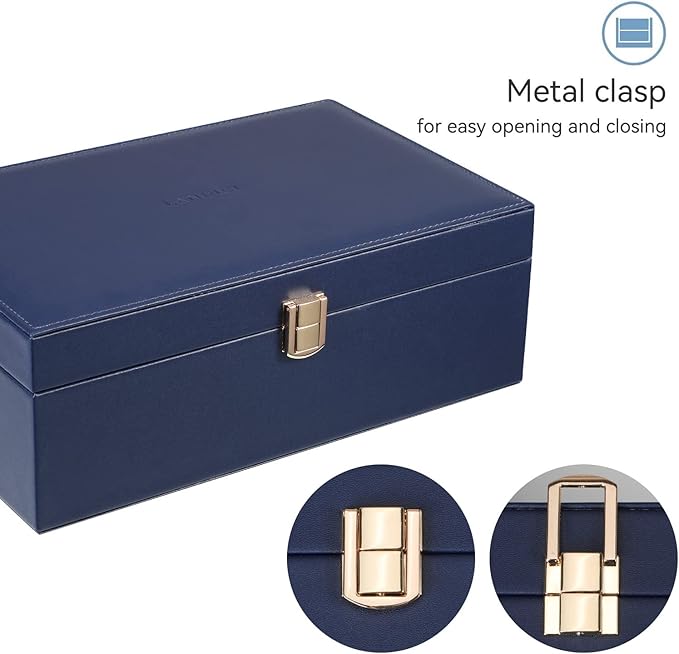 LANDICI Jewelry Box Organizer for Men Women, 2 Layer 4 Slot Watch Storage Case with Removable Tray, PU Leather Large Jeweller
