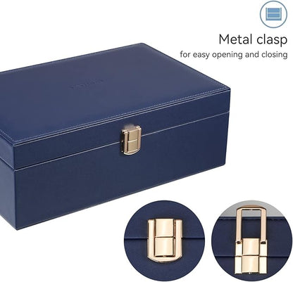 LANDICI Jewelry Box Organizer for Men Women, 2 Layer 4 Slot Watch Storage Case with Removable Tray, PU Leather Large Jeweller
