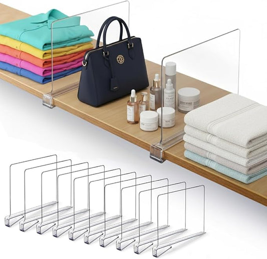 10 Pack Acrylic Shelf Dividers for Closet 11x7.9 Inch – Acrylic Dividers for Shelves Clear Closet Shelf Separators for Purses