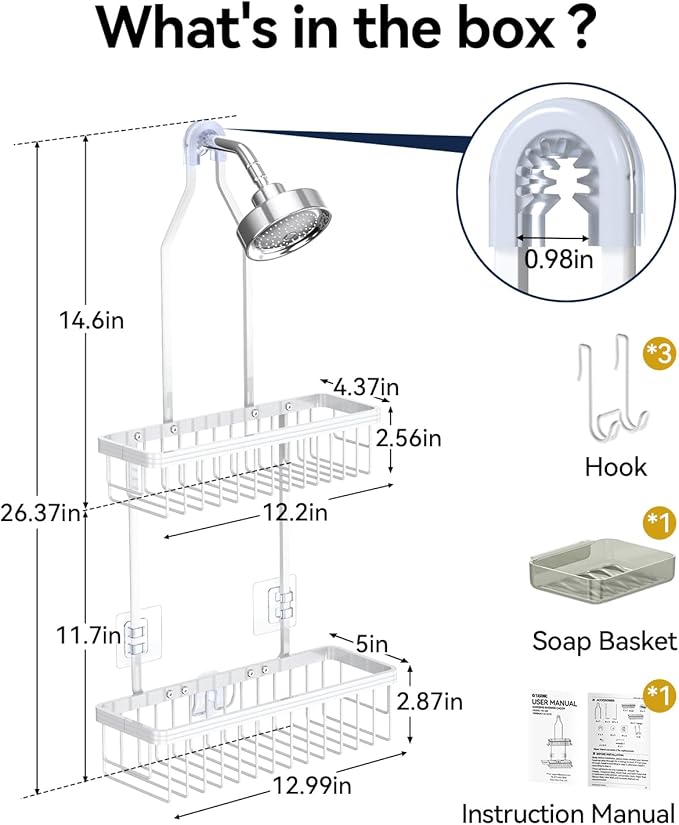 YASONIC Shower Caddy Hanging, Never Rust Shower Organizer Hanging, Aluminum Shower Racks for Inside Shower with Hooks for Raz