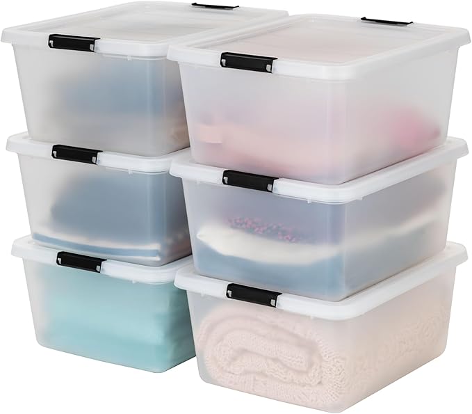IRIS USA 6-Pack Clip Box with Latching Lids, 18 Quart Craft Storage Bins, Art & Writing Supply Containers for Home, Office & 