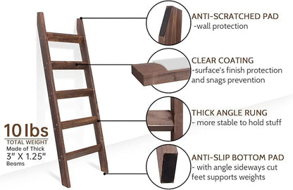 FUIN 5ft (58") Wood Blanket Ladder Living Room Decorative Wall Leaning Farmhouse Quilt Display Holder Rustic Wooden Towel Rac