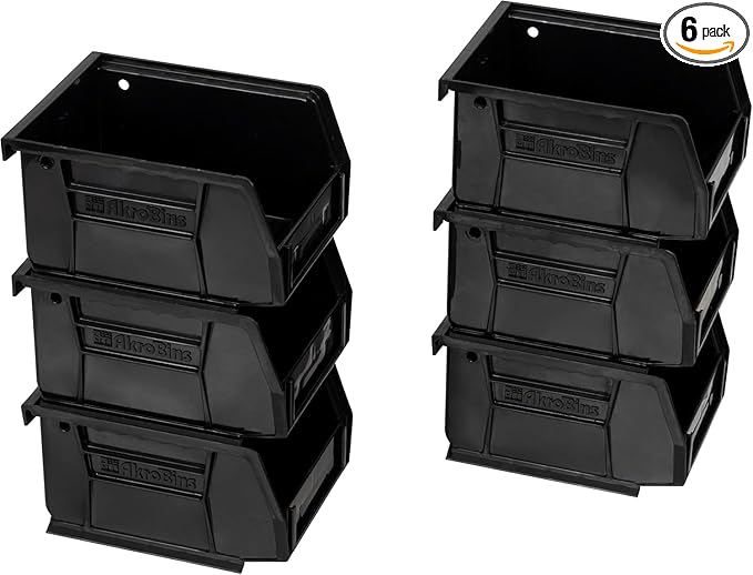 Akro-Mils 30210 AkroBins Plastic Storage Bins, Space-Saving Stackable Bins for Garage, Pantry, Craft Organization, 5" x 4" x 