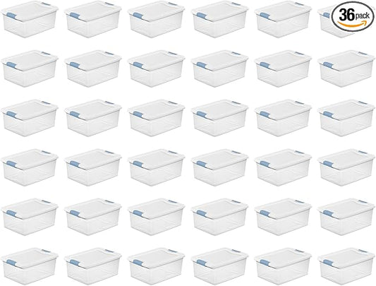 Sterilite 36-Pack Latching Box, Under Bed Storage Bins with Lids, Clear Plastic, 15 Quart - Heavy-Duty Organizing Containers 