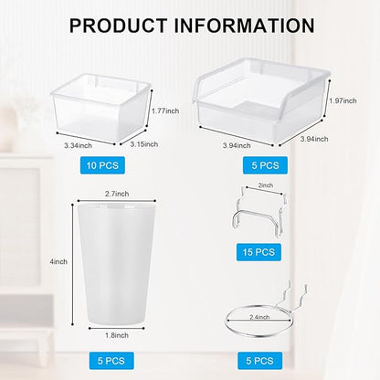 20 PCS Pegboard Cups Pegboard Bins Set, Pegboard Wall Organizer with Hooks and Loops, Pegboard Wall Containers Clear Peg Hook