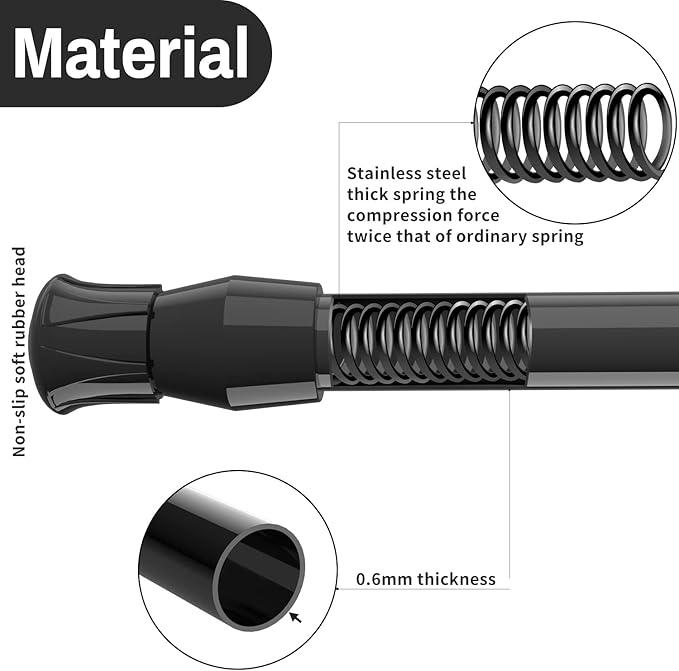 2Pcs Spring Tension Curtain Rod，28-48 Inches Adjustable Expandable Pressure Black Curtain Tension Rods For Kitchen, Bathroom,