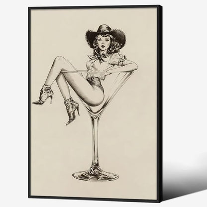 Vintage Western Black Framed Wall Art Coquette Cowgirl Martini Posters Prints 20x30 in Retro Bar Cart Cocktail Artwork Aesthe