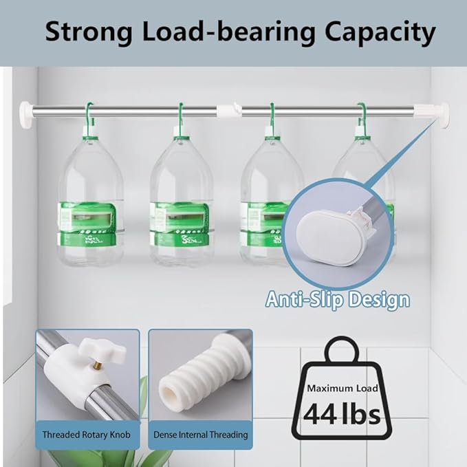 Hershii Expandable Window Shower Curtain Tension Rod Oval Head Clothes Hanging Bar Rail for Closet Wardrobe, No Drilling, 25.