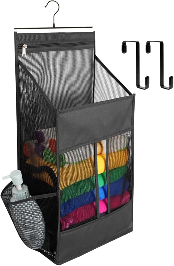 ALYER Hanging Plastic Grocery Bag Holder and Dispenser,Mesh Over the Cabinet Door Organizer with Easy-Access Openings for Kitchen Towel,Bras,Laundry,Installation Free(Black, 21.7"H * 11.8"W * 5.9"D)