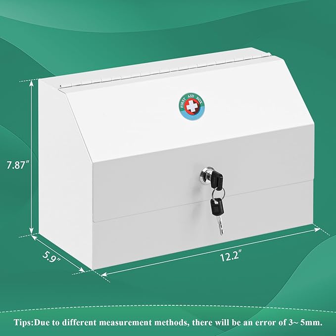KYODOLED Wall Mount Medicine Lock Box, Drug Cabinet with Key, Large Capacity Secure Steel Prescription, First Aid Kit for Eme