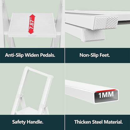 WOA WOA 4 Step Ladder for 10 Feet High Ceiling, Lightweight Foldable Ladder with Non-Slip Wide Pedals, Step Stool with Safe H
